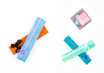 several gift boxes on white isolated background
