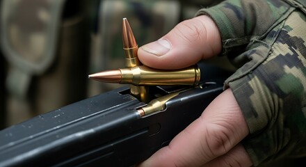 Soldier loading bullets into magazine