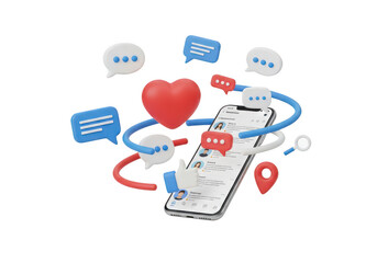 3d social media app interface view on transparent background