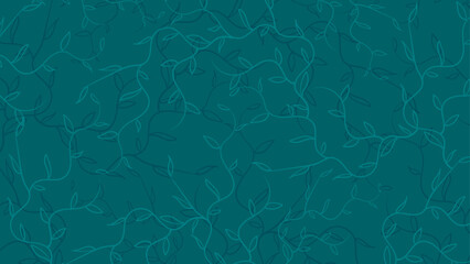  pattern with green leaves on a blue background. Vector illustration.