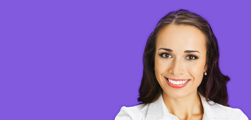 Portrait image - happy smile corporate formal businesswoman, office person. Confident brunette dark...