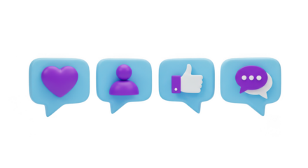 3d social media notification icons on transparent background