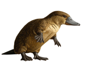 Realistic Platypus Standing on Riverbank, Side Profile, Isolated on Transparent Background