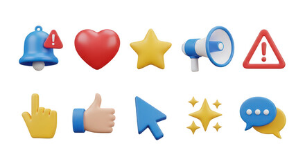 3d icons for social media and web isolated on transparent background