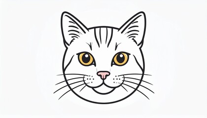 Simple Line Art Illustration of a Cat's Face with Whiskers and Detailed Features