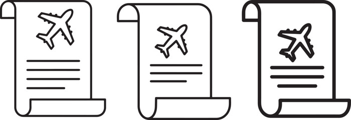 Three airplane ticket documents silhouette