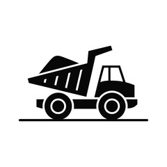 Naklejka premium Black silhouette of a dump truck loaded with dirt