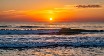 Vibrant Sunrise Over Ocean Waves.
