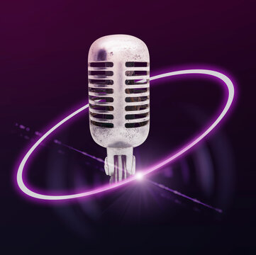 Vintage microphone, retro music object, technology graphic