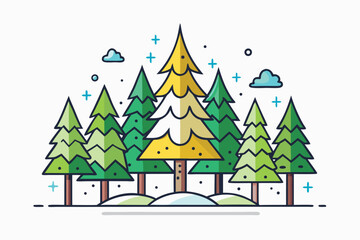 Obraz premium Stylized Pine Tree Forest with Snowdrift Simple Graphic Design Serene Nature Scene and Pastel Accents for a Modern Aesthetic