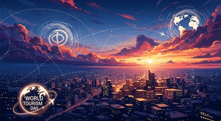 Sunrise Cityscape with Futuristic Elements.