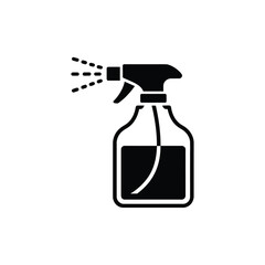 Black and white icon of a spray bottle dispensing liquid