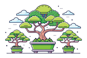 Captivating Bonsai Trees Artistically Arranged An Enchanting Display of Nature's Beauty Skillfully Cultivated Miniature Trees Adorned with Graceful Branches and Vibrant Green Foliage