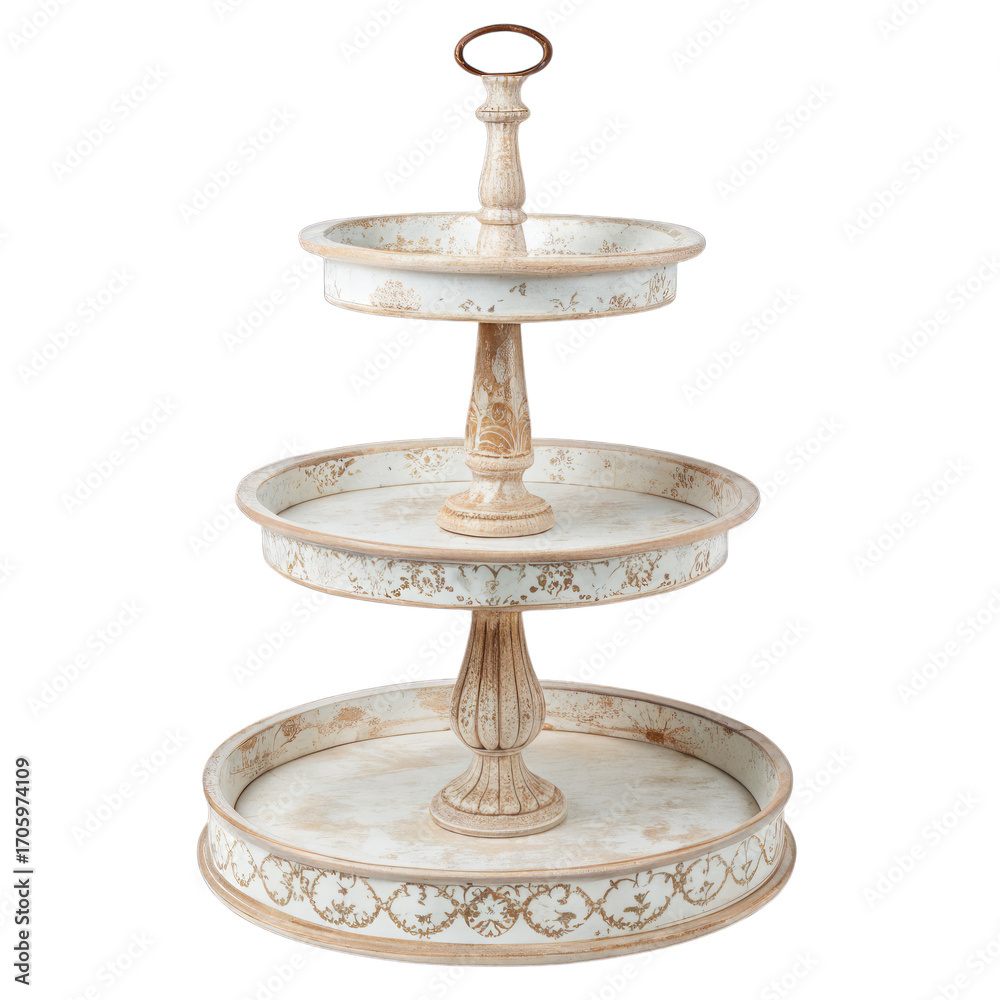 Wall mural Rustic tiered display stand with decorative accents isolated on a transparent background image