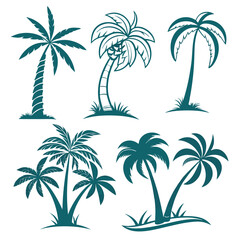 Naklejka premium Tropical Palm Tree Silhouettes Collection Set Artistic Vector Design Island Vacation and Summer Vibes Decorative Element