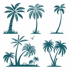 Fototapeta premium Tropical Palm Tree Silhouette Collection Exotic Flora and Fauna Set for Summer Vacation and Beach Designs