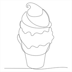 Continuous one line drawing of melting ice cream in waffle cone minimalist dessert concept vector illustration