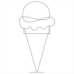 Continuous one line drawing of melting ice cream in waffle cone minimalist dessert concept vector illustration