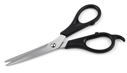 Pair of black-handled scissors on a white background