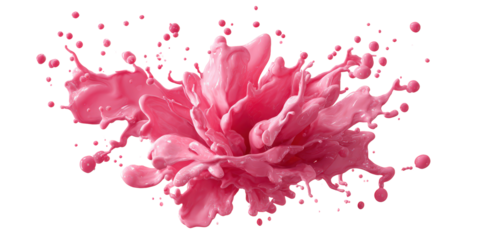 Vibrant splash of pink liquid forms abstract flower shape, creating dynamic and energetic visual. fluid motion and vivid color evoke sense of creativity and movement