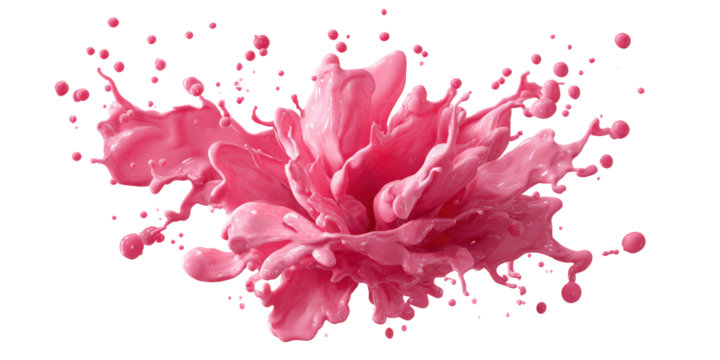 Vibrant splash of pink liquid forms abstract flower shape, creating dynamic and energetic visual. fluid motion and vivid color evoke sense of creativity and movement
