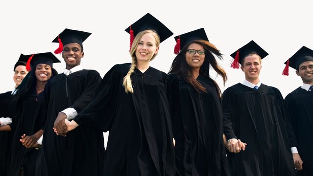 Happy graduating students, isolated on off white