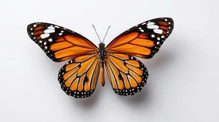 Fototapeta premium Vibrant Monarch Butterfly on White Background Displaying Detailed Wings