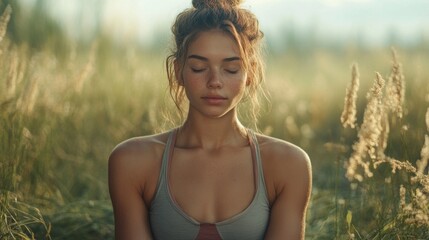 A girl meditates in a field at dawn, surrounded by nature and tranquility.
Used for articles about yoga, meditation, healthy lifestyles, advertising relaxation courses, or eco-tourism.