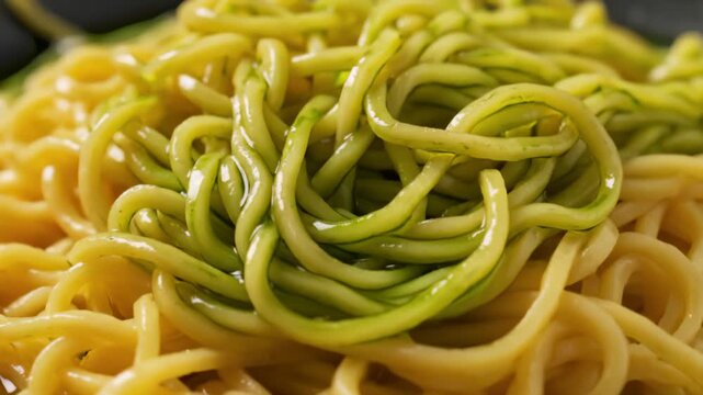 Egg Noodles With Spinach Oil Green Marbling