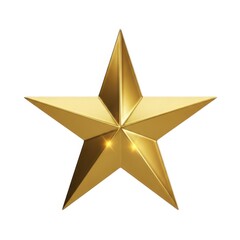 Shiny golden five pointed star isolated on white background