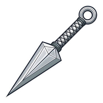 Detailed kunai design icon silver metallic sharp blade ninja weapon ringed handle