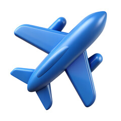 Plastic 3D Rendered Airplane Icon Isolated on White Background, Blue Symbol for Travel and Flight Concept