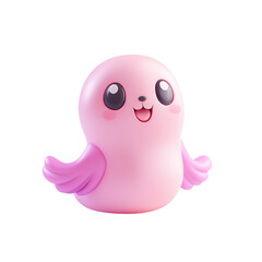 Obraz premium Cute Pink Bird Character with Smiling Face and Fluffy Wings
