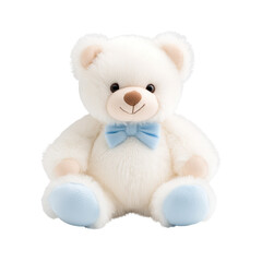 Obraz premium Adorable White Teddy Bear with Blue Bowtie on a Plain Background