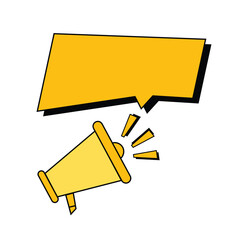 Megaphone and speech bubble on white background.  Stylish modern advertising poster design with space for text.