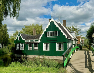 Traditional Dutch House and Canal in Volendam Netherlands