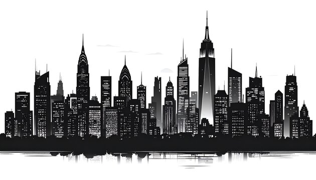 Fototapeta A stylized black and white cityscape