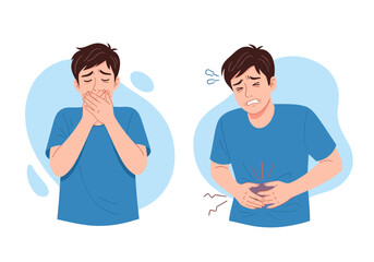 Fototapeta premium Man suffering from stomach ache and nausea illustration.