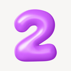 2 number two, 3D purple balloon texture