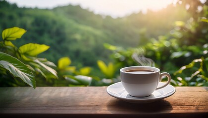 Enjoying A Warm Cup Of Coffee Amidst Lush Greenery In A Serene And Tranquil Setting Generative Ai
