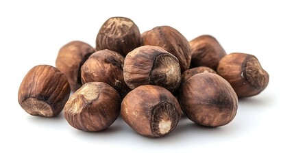 Fototapeta premium Heap of Hazelnuts Pile Isolated, Edible Nuts on White Background. Closeup, Raw