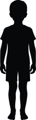 Silhouette vector of child standing upright in black and white design for educational, developmental, safety, and visual arts use