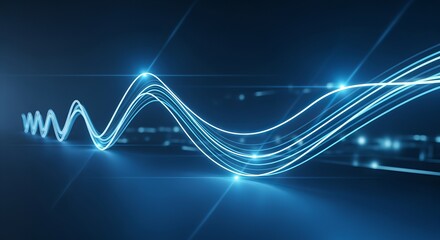 Data Flow Visualization: Dynamic lines of glowing energy weave and course across a deep blue canvas, representing the flow of data and information in a modern, technological world.