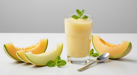 爽やかメロンのフローズンスムージー写真：夏の涼しげな飲み物レシピイメージ