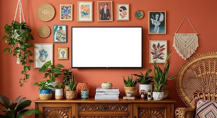 Cozy Boho Living Room with Plants and Art