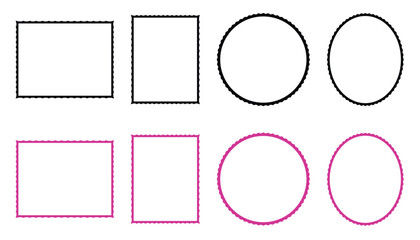 frames with wavy edges icon set. cute wavy, groovy, colorful vector frames and borders for kids, rectangle, circle and oval shapes with curvy squiggly doodle lines, fun text boxes. vector illustration