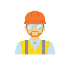 Construction Worker Engineer Illustration vector with Helmet Safety Vest and Glasses in Flat Industry Concept
