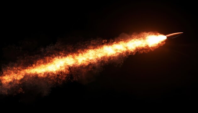 Captivating Visuals Of Launching Rocket: Smoky Trail, Fire Burst, And Spacecraft Lightning Effects In Sky With Gas Emissions