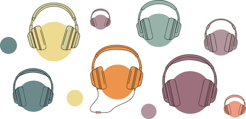 Stylized headphones vector collection with dots and circle shapes.