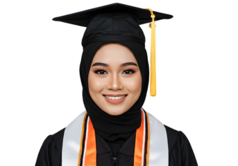 Smiling young woman in graduation cap and gown ready for a bright future